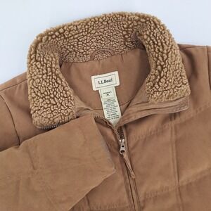 LL Bean Womens Insulated Sherpa Collar Jacket Brown Size M